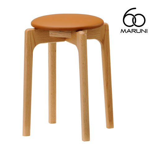 Maruni 60+ Maruni 60+ Maruni Rokumaru Plus Oak Frame Stacking Stool Stool Chair Wooden Round Stool Stylish Cute Zelacoat Vinyl Leather