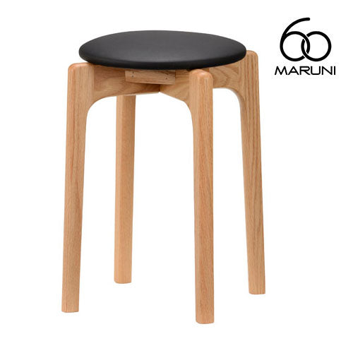 Maruni 60+ Maruni 60+ Maruni Rokumaru Plus Oak Frame Stacking Stool Stool Chair Wooden Round Stool Stylish Cute Zelacoat Vinyl Leather