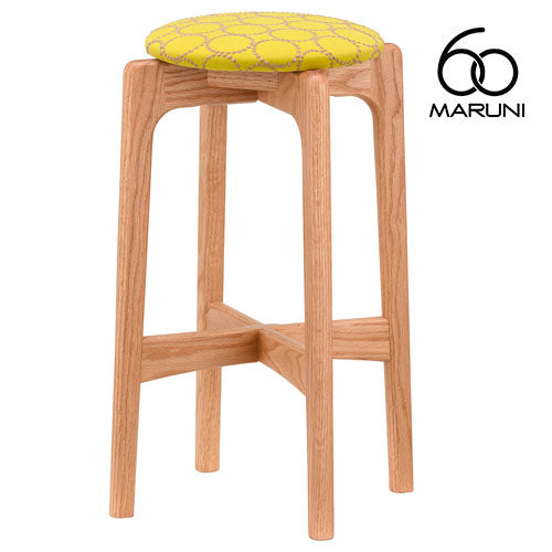 Maruni 60+ Maruni 60+ Maruni Rokumaru Plus Oak High Stool 58 Stool Counter Chair Chair Wooden Round Stool Stylish Cute Fabric M-06 Mina Perhonen