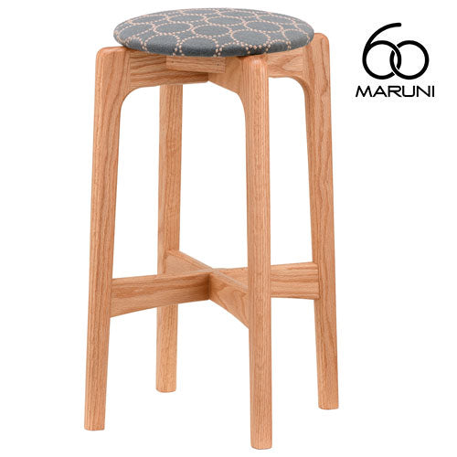 Maruni 60+ Maruni 60+ Maruni Rokumaru Plus Oak High Stool 58 Stool Counter Chair Chair Wooden Round Stool Stylish Cute Fabric M-06 Mina Perhonen