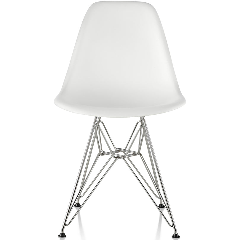 EAMES Plastic Shell Side Chair, Trivalent Chrome, Wire Base, White, Herman Miller