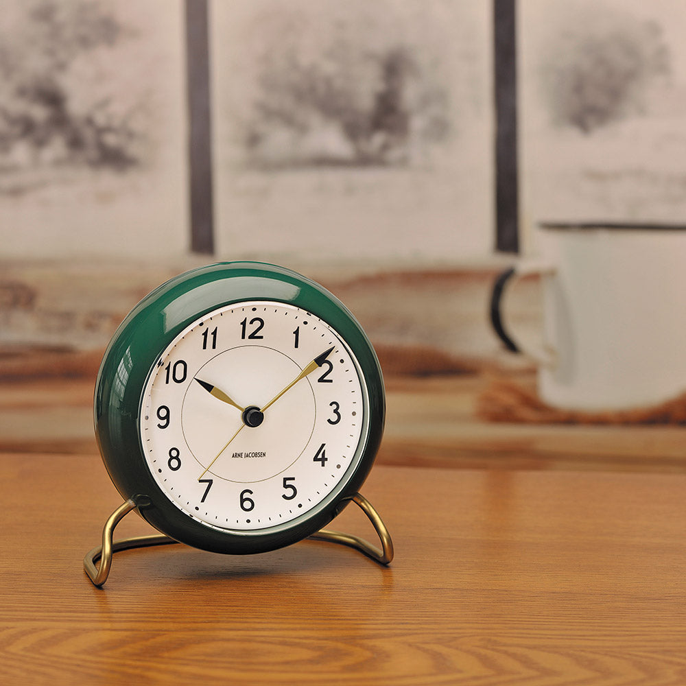 ARNE JACOBSEN TABLE CLOCK STATION 43677 Table Clock Station Table Clock Clock Stylish Cute Nordic White x Green