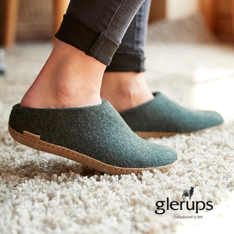 glerups Grey Wrap SLIP-ON WITH LEATHER SOLE Slip-on Leather Sole Forest Leather Slip-on Wool Leather Forest