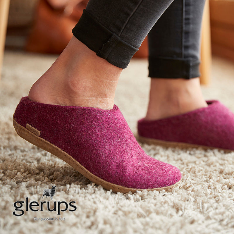 glerups グレーラップ SLIP-ON WITH LEATHER SOLE スリップ・オン レザーソール Cranberry Leaather スリッポン ウール レザー クランベリー