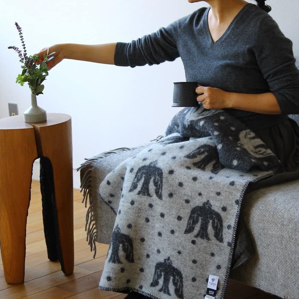 KLIPPAN Authentic Wool Mini Blanket CHOUCHO birds in the snow Lap Blanket Mina Perhonen Cute Stylish Nordic