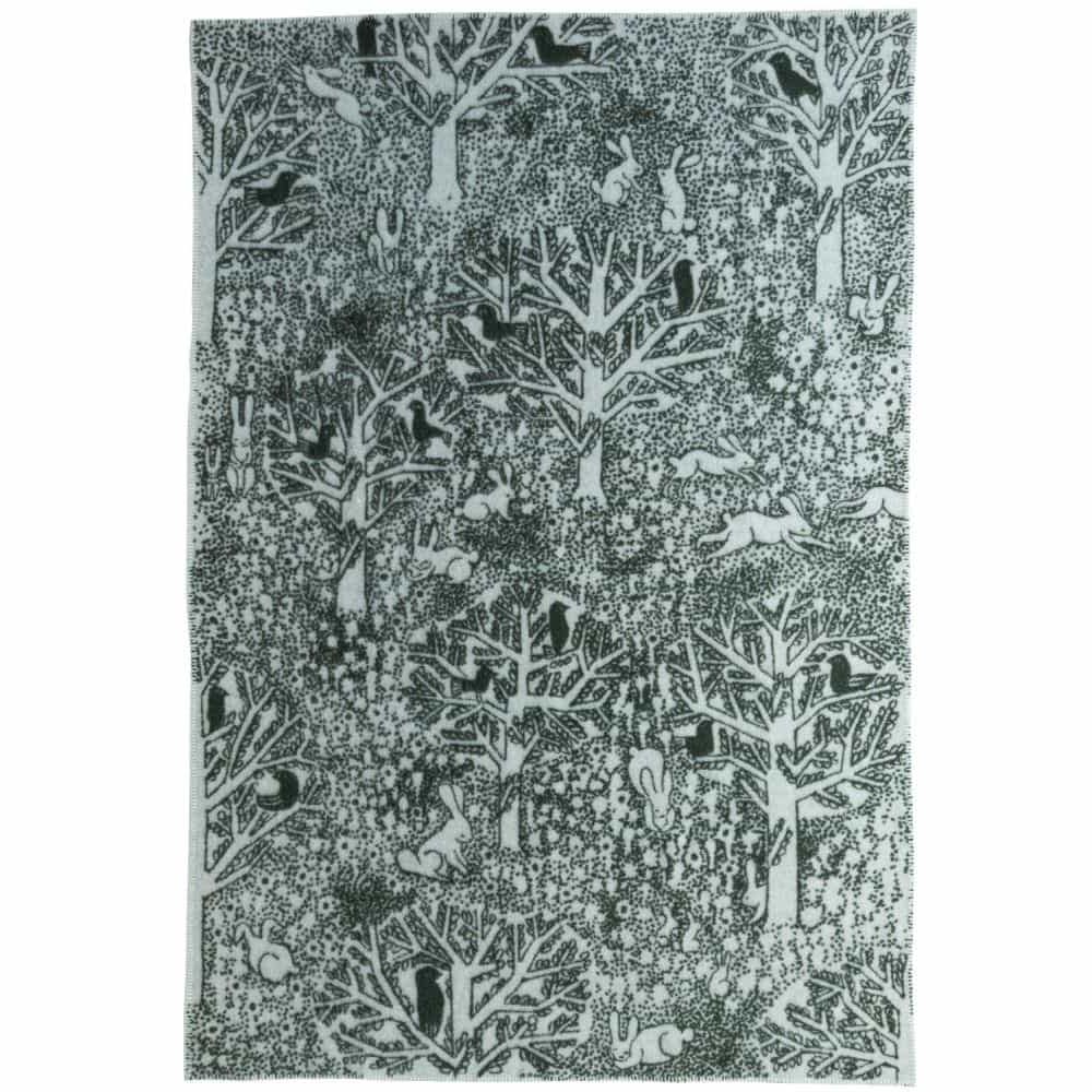 KLIPPAN wool single blanket rabbits play, birds rest forest blanket mina perhonen cute stylish Nordic