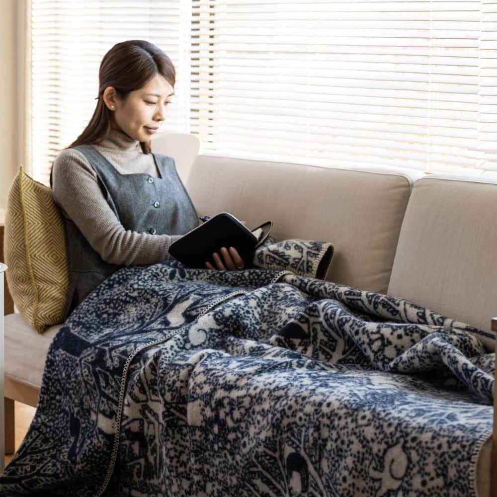 KLIPPAN wool single blanket rabbits play, birds rest forest blanket mina perhonen cute stylish Nordic