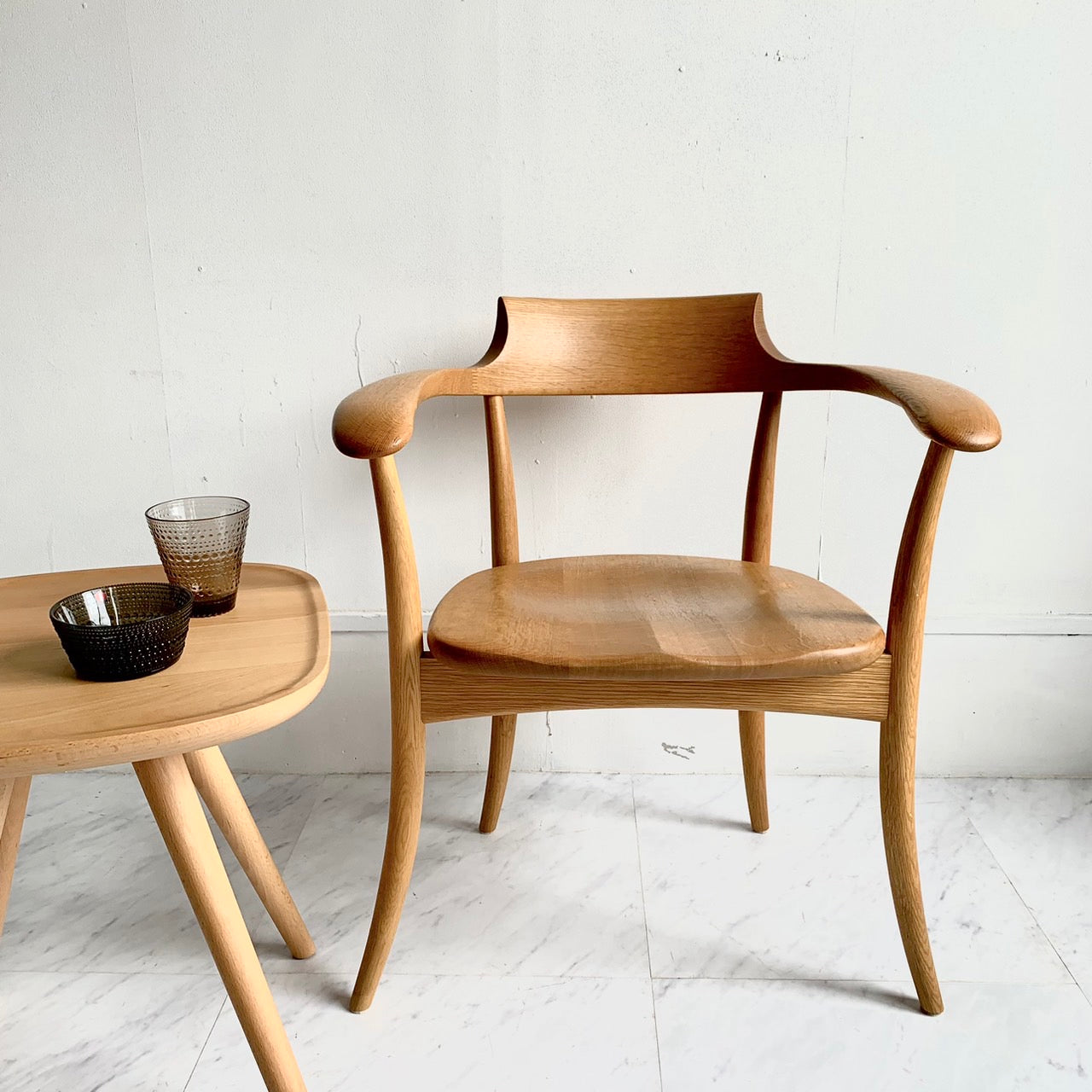 HIDA CRESCENT Armchair SG261AB by Hida Sangyo, wooden seat, beech wood, Hida furniture, extremely comfortable to sit on, 10-year warranty