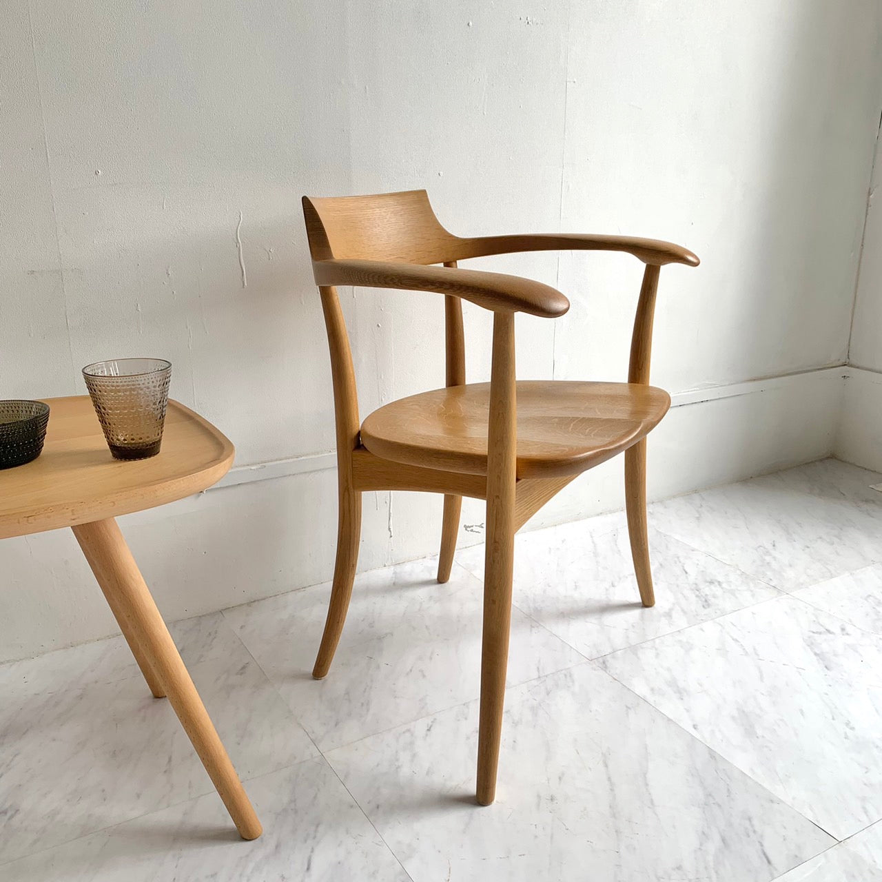 HIDA CRESCENT Armchair SG261AB by Hida Sangyo, wooden seat, beech wood, Hida furniture, extremely comfortable to sit on, 10-year warranty